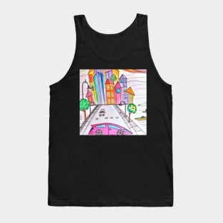 Futuristic City Pencil Drawing Tank Top